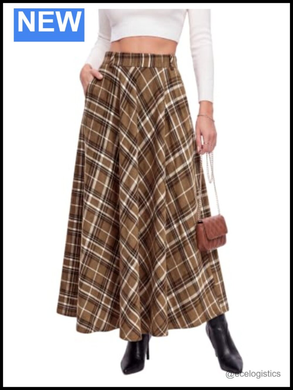 Womens Plaid Maxi Skirt High Waist A-Line Long Skirts with Pockets
